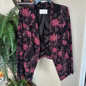 BCBGeneration Black & Pink Floral Draped Blazer Satin Lined Suit Jacket Office